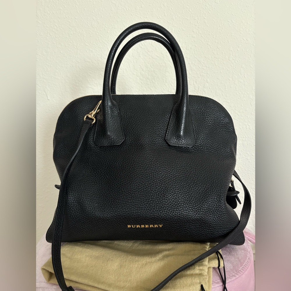 Burberry black leather Greenwood bowling style bag